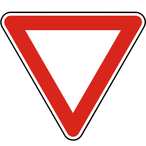 Značka P 1 - Daj prednosť v jazde! - ukladá vodičovi povinnosť dať prednosť v jazde; označuje vedľajšiu cestu pred križovatkou s hlavnou cestou. Značka sa používa najmä v kombinácii s príslušnou dodatkovou tabuľkou s tvarom križovatky Tvar križovatky P13 až P15.