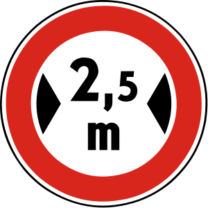 Značka B 23 - Zákaz vjazdu vozidiel, ktorých šírka presahuje vyznačenú hranicu - zakazuje vjazd vozidlám, ktorých skutočná šírka presahuje vyznačenú hranicu, pričom rozhodujúca je okamžitá šírka vozidla vrátane nákladu.