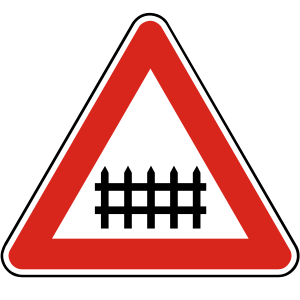 Značka A 25 - Železničné priecestie so závorami - upozorňuje na miesto, kde je železničné priecestie vybavené mechanickým zabezpečovacím zariadením.