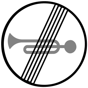 Značka B 32b - Koniec zákazu zvukových výstražných znamení - končí platnosť obmedzenia vyznačeného značkou B32a, ak nie je skôr skončené inak.