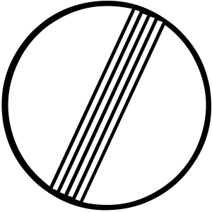 Značka B 39 - Koniec viacerých zákazov - končí platnosť značiek B29a, B30a, B31a a C15, ak nie je skôr skončená inak; ak sú použité najmenej dve z týchto značiek spoločne, umiestňuje sa na konci platnosti obmedzení vyplývajúcich zo spoločného použitia značiek.