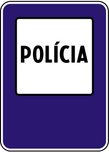 Značka IP 20a - Stanovište polície - informuje o blízkosti stanovišťa alebo útvaru Policajného zboru.