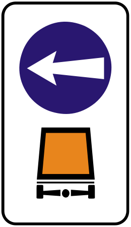 Značka C 19 - Prikázaný smer prepravy vyznačených vozidiel a vecí - prikazuje vodičom vozidiel prepravujúcim výbušniny, ľahko horľavé alebo inak nebezpečné veci alebo len vodičom vyznačených druhov vozidiel jazdu len smerom, ktorý ukazuje šípka alebo šípky vyznačené na značke. Ak tento prikázaný smer jazdy je založený na použití značky B21 spolu s dodatkovou tabuľkou E14, značka C19 je doplnená dodatkovou tabuľkou E14. V takomto prípade sa prikázaný smer prepravy vyznačených vozidiel a vecí vzťahuje len na vozidlá obmedzené príslušnou dodatkovou tabuľkou. Na značke možno na určenie iného druhu vozidla použiť významový symbol značky zo značiek B4 až B9 a B17 až B26 a na prikázanie smeru jazdy symbol značky zo značiek C1 až C5.